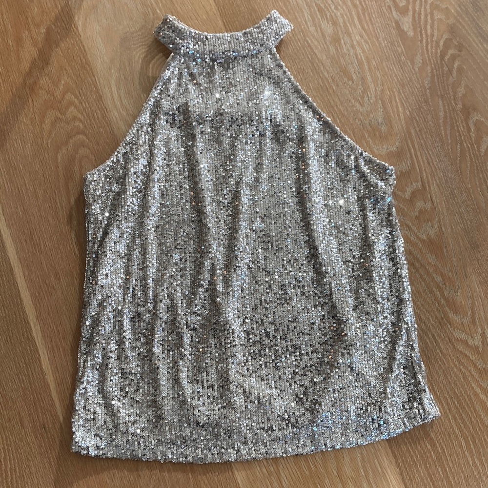 Cable & Gauge silver sequin halter top, Large